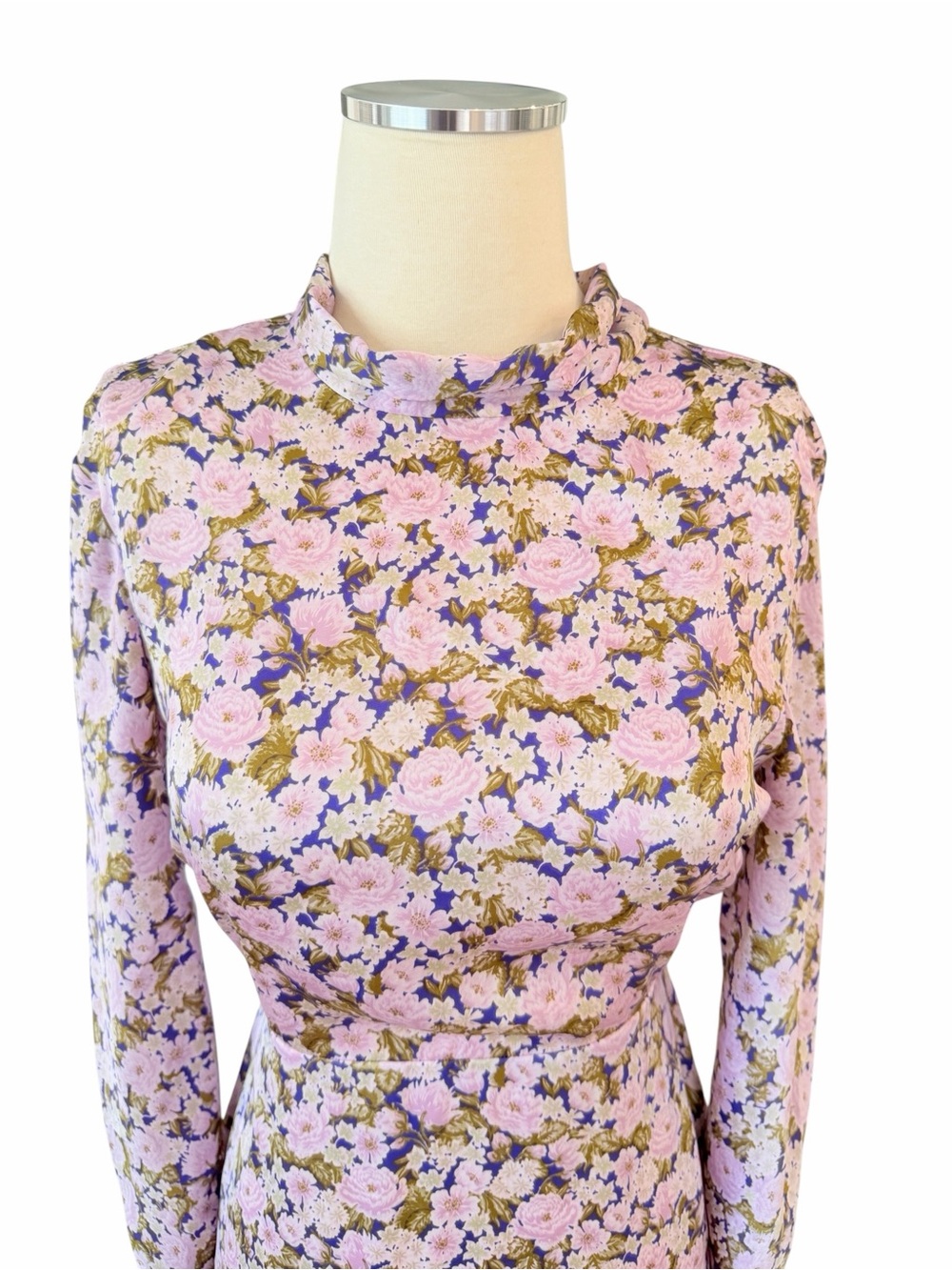 Zara Pink Floral Satin Mini Dress with Green Accents Sz XS - Picture 7 of 13